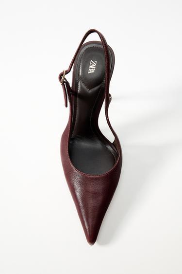 LEATHER HIGH-HEEL SHOES - Burgundy Red by Zara