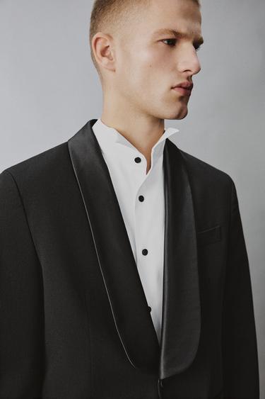 Zara SHAWL LAPEL TUXEDO BLAZER - Black