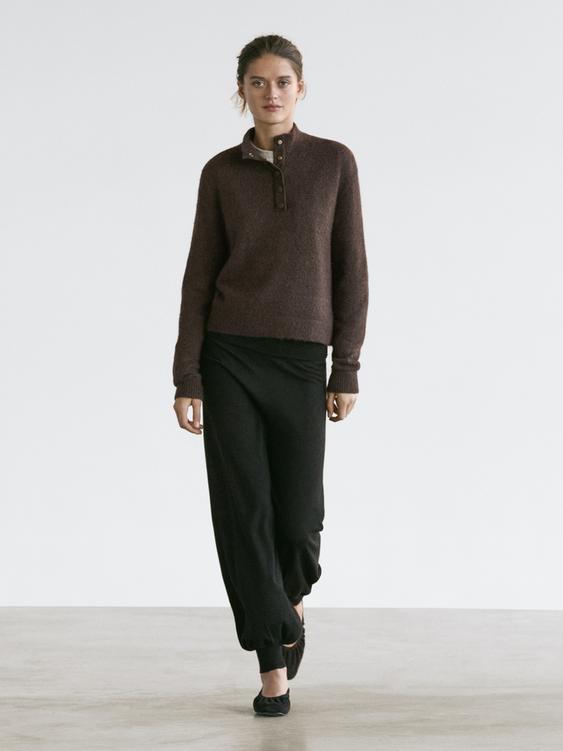 Wool blend knit sarouel trousers