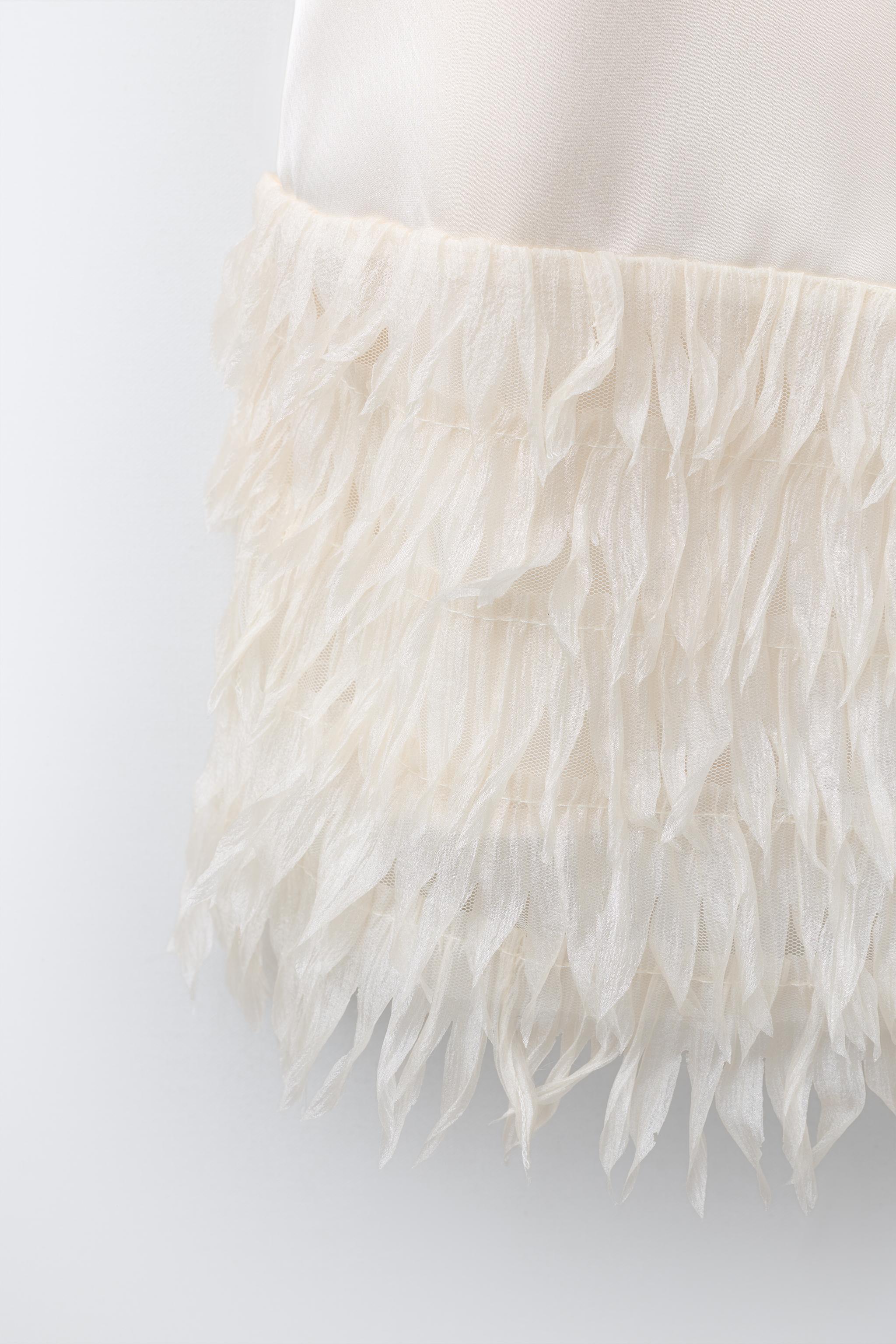 SATIN FEATHER DRESS - Ecru | ZARA United States SATIN FEATHER DRESS - Ecru | ZARA United States