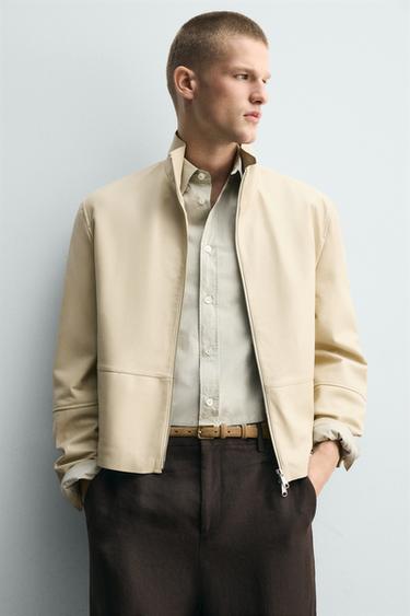 BLOUSON EN CUIR ZIPPÉ - Écru de Zara - Image 4