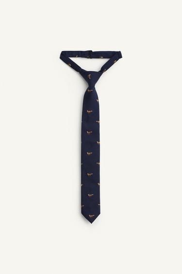 CORBATA AMB LLANA I SEDA GUILLARDES BRODADES LIMITED EDITION - Marí fosc de Zara