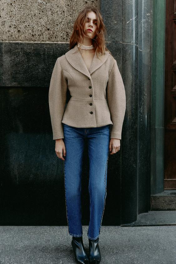 CAZADORA PEPLUM SOFT - Camel claro de Zara - Imagen 0