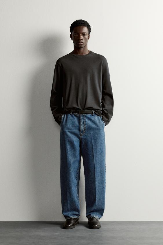 Zara REGULAR FIT LONG-SLEEVE T-SHIRT - Dark anthracite - Image 0