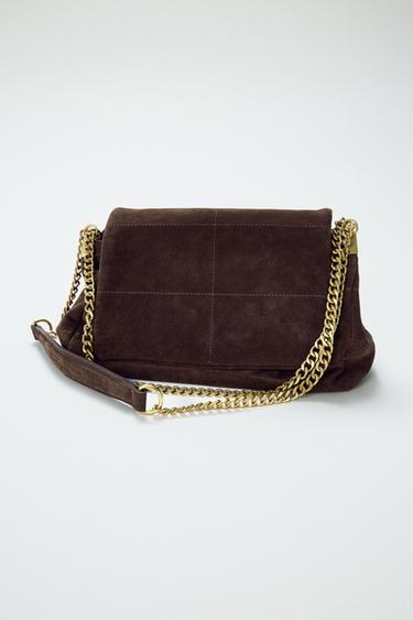 SPLIT SUEDE LEATHER SHOULDER BAG - Chocolate by Zara