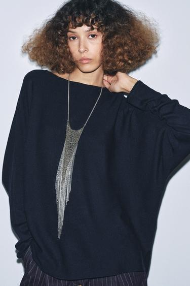 LONG CAPE KNIT SWEATER - Navy blue by Zara