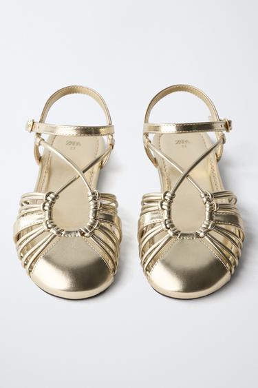 METALLIC STRAPPY CAGE SANDALS - Gold by Zara - Image 3