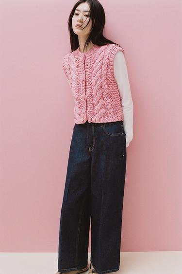 KNIT VEST TOP WITH FLOWER BUTTONS - Pink by Zara - Image 0