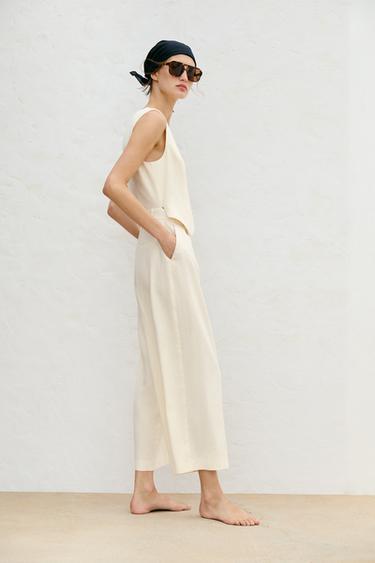 LINEN BLEND WAISTCOAT JUMPSUIT - Ecru by Zara - Image 2
