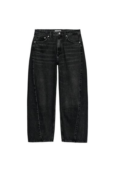 Zara TRF MID-RISE BAGGY BARREL JEANS - Black