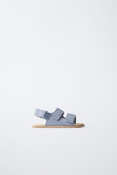 BAREFOOT LEATHER DOUBLE-STRAP SANDALS - Blue by Zara