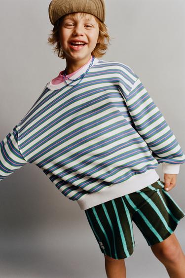 STRIPED TERRY BERMUDA SHORTS - GREEN by Zara