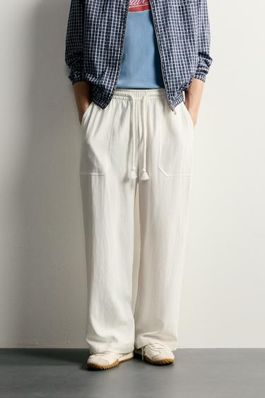 VISCOSE-LINEN RELAXED-FIT PANTS — White 2