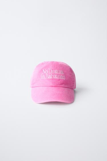 CAP WITH EMBROIDERED SLOGAN - Pink by Zara