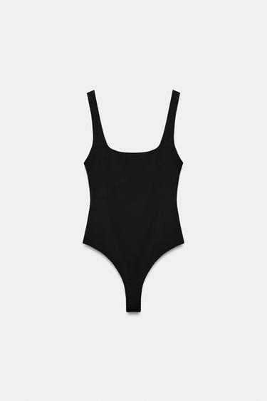 BODY ÉLASTIQUE À ENCOLURE CARRÉE - Noir de Zara