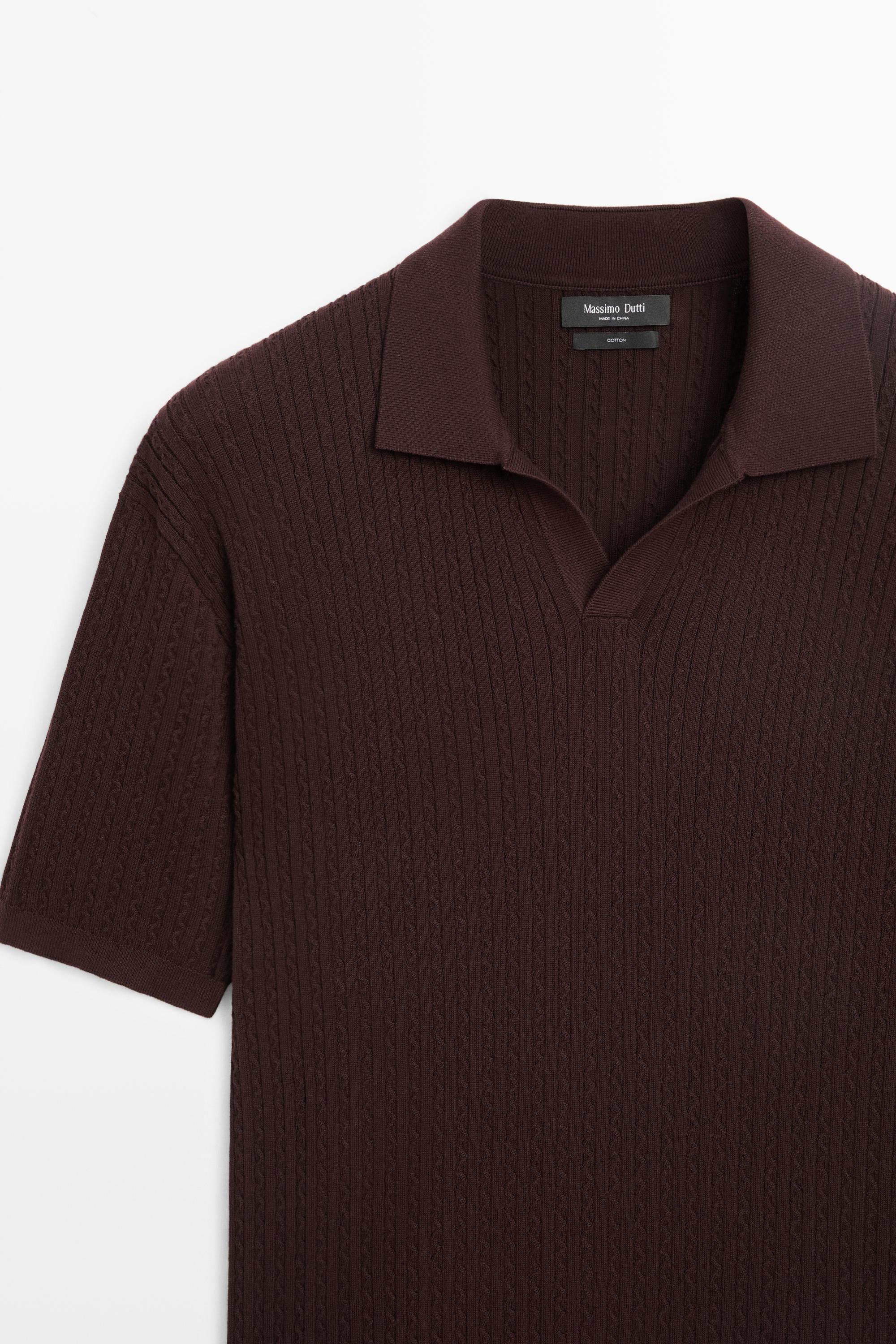 100% cotton cable-knit polo sweater