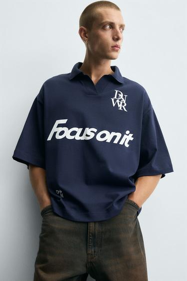 SLOGAN PRINT POLO SHIRT - Navy blue by Zara