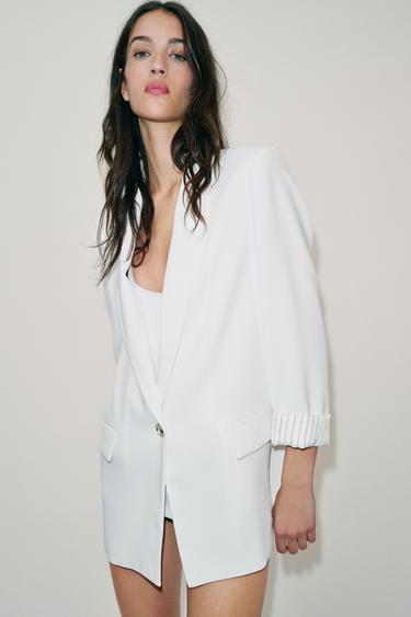 BLAZER WITH ROLLED-UP PRINTED CUFFS - Oyster-white by Zara