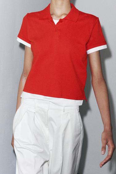 CONTRAST POLO TOP - Red by Zara - Image 4