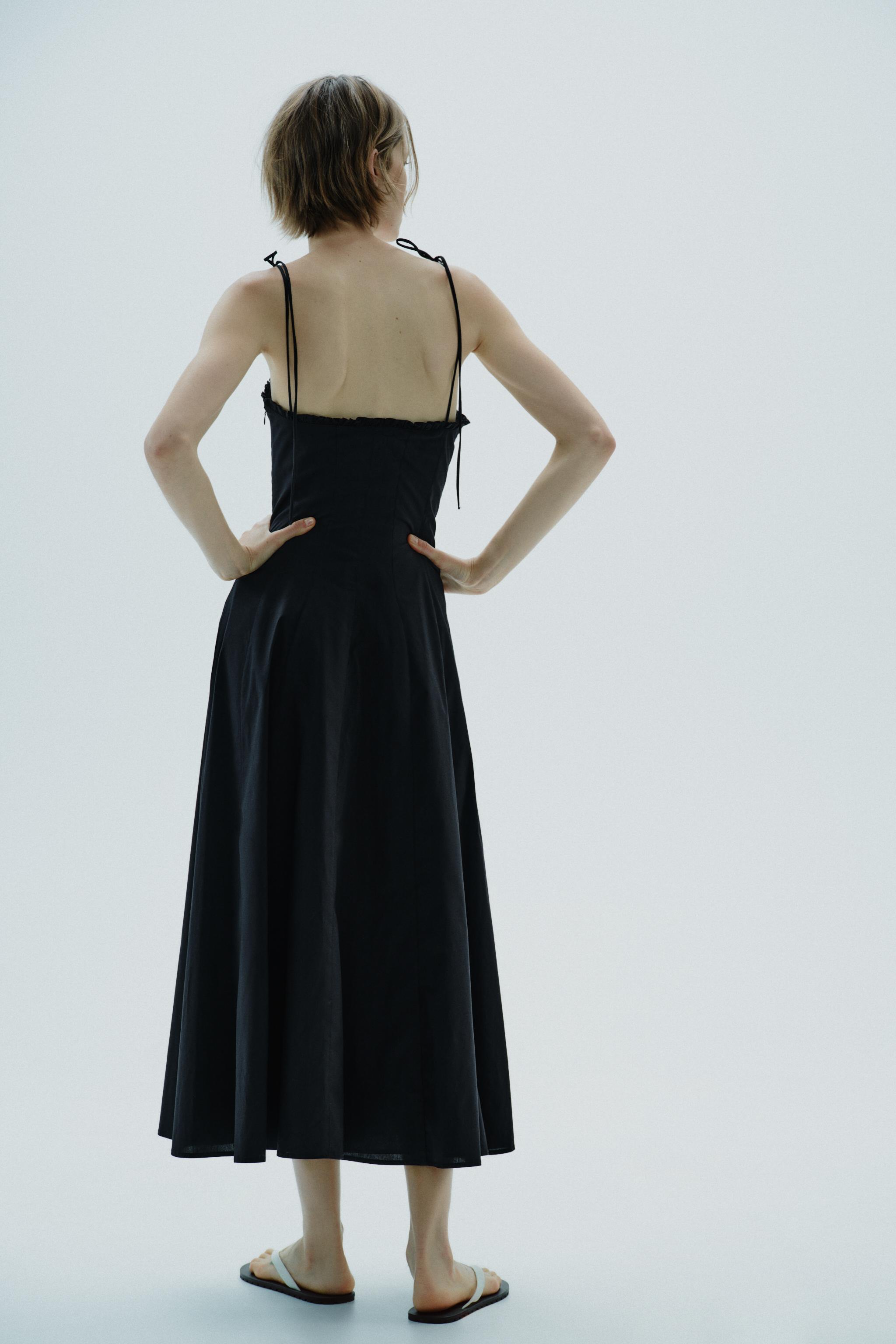 ROBE MIDI EN POPELINE À VOLANTS