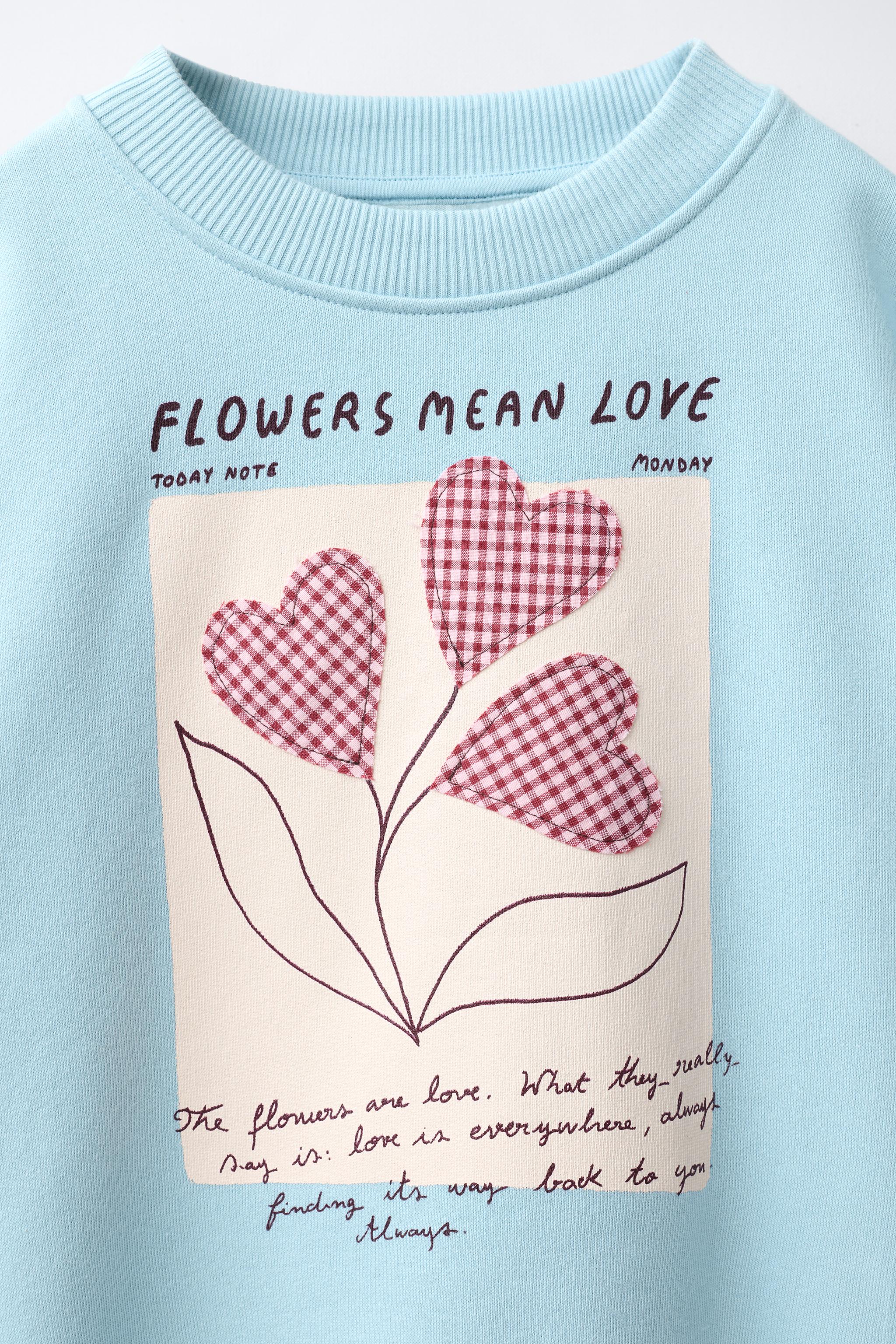 Детские худи Zara FLORAL PRINT HEART PATCH SWEATSHIRT — фото 4