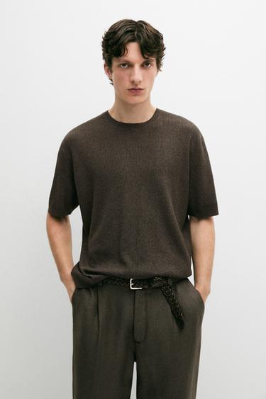 Zara Short sleeve knit cotton blend sweater - Anthracite Gray