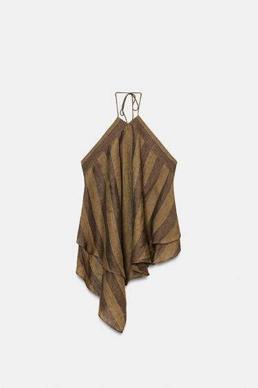 100% LINEN HALTER TOP - Khaki by Zara