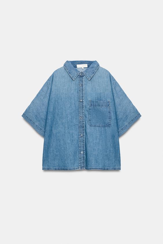 CAMISA DENIM BOLSILLO - Azul de Zara - Imagen 0