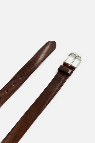 CRINKLED EFFECT LEATHER BELT - Brown by Zara - Image 1