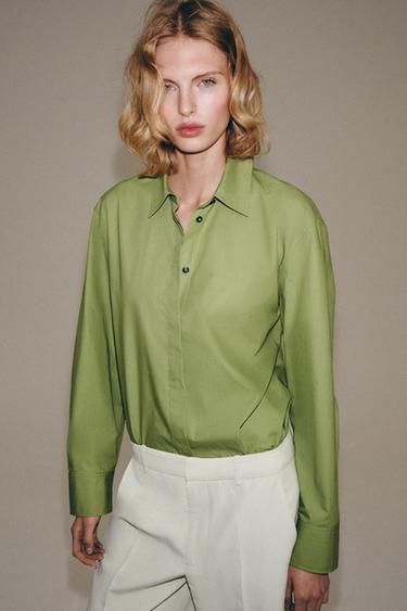 Zara OVERSIZED POPLIN SHIRT ZW COLLECTION - Green