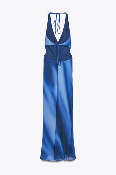Zara PRINTED HALTER LONG DRESS - Blues