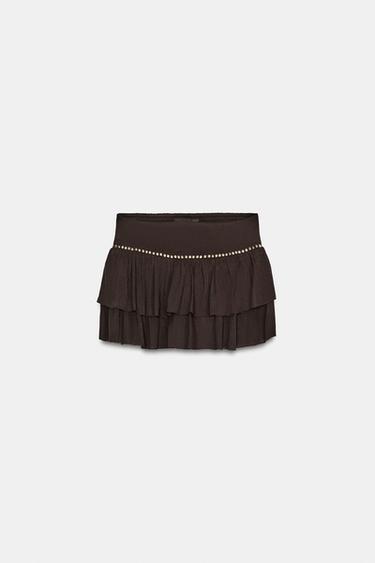FALDA PANTALÓN TACHAS VOLANTES - Marrón de Zara