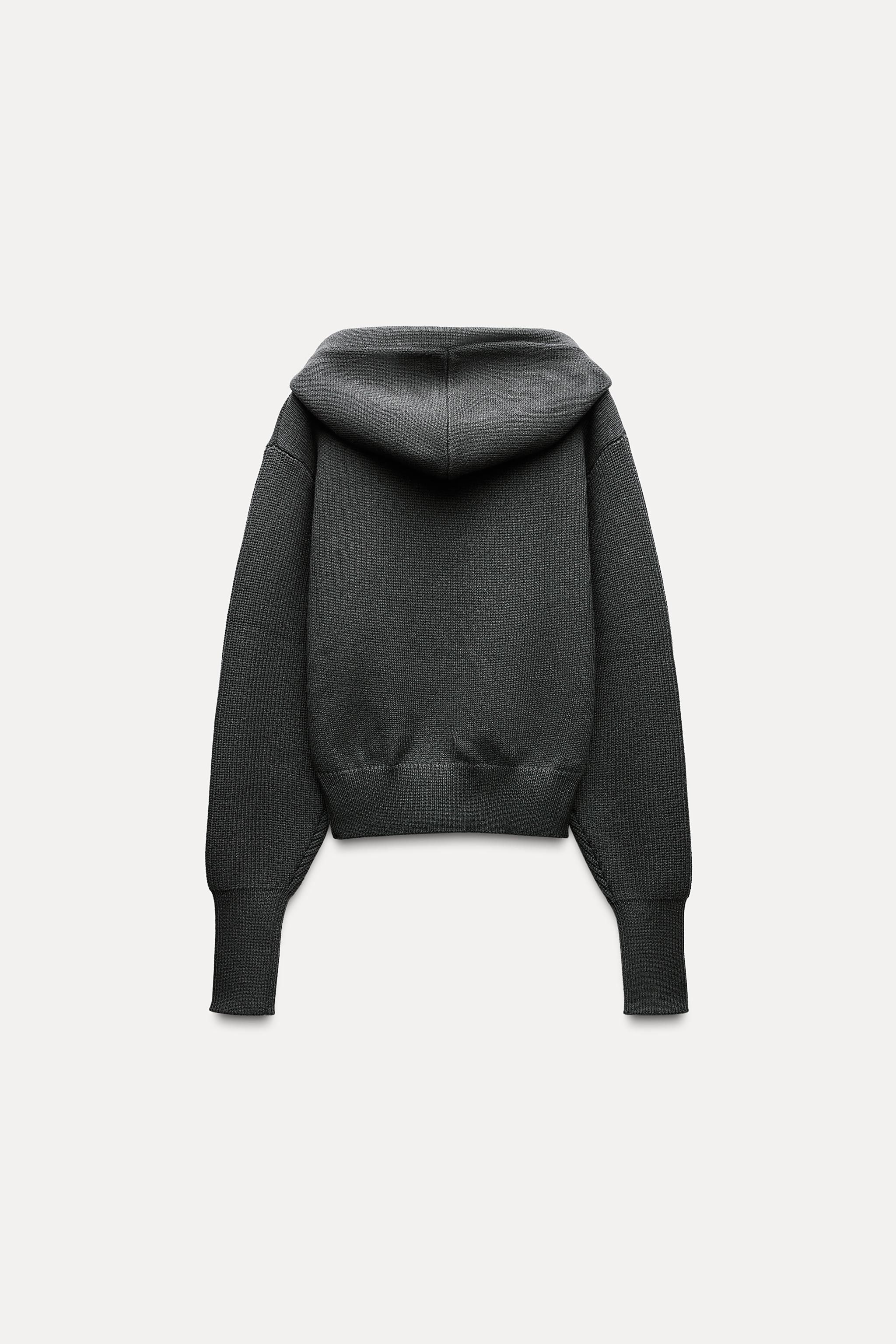 Zara grey knit hoodie sale