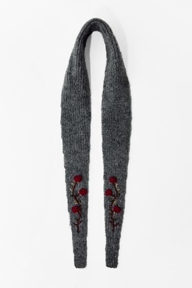 KNIT BANDANA WITH EMBROIDERED FLOWERS - Grey by Zara