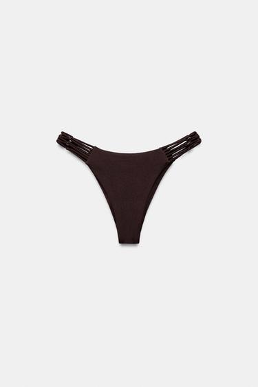 RUFFLED CROCHET BIKINI BOTTOMS - Chocolate by Zara