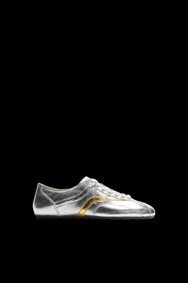 Zara METALLIC LEATHER TRAINERS HARRY LAMBERT FOR ZARA x DISNEY - Silver - Image 0