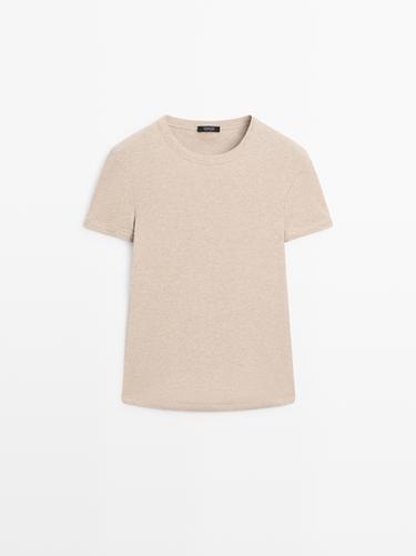 Zara Short sleeve cotton T-shirt - Beige marl