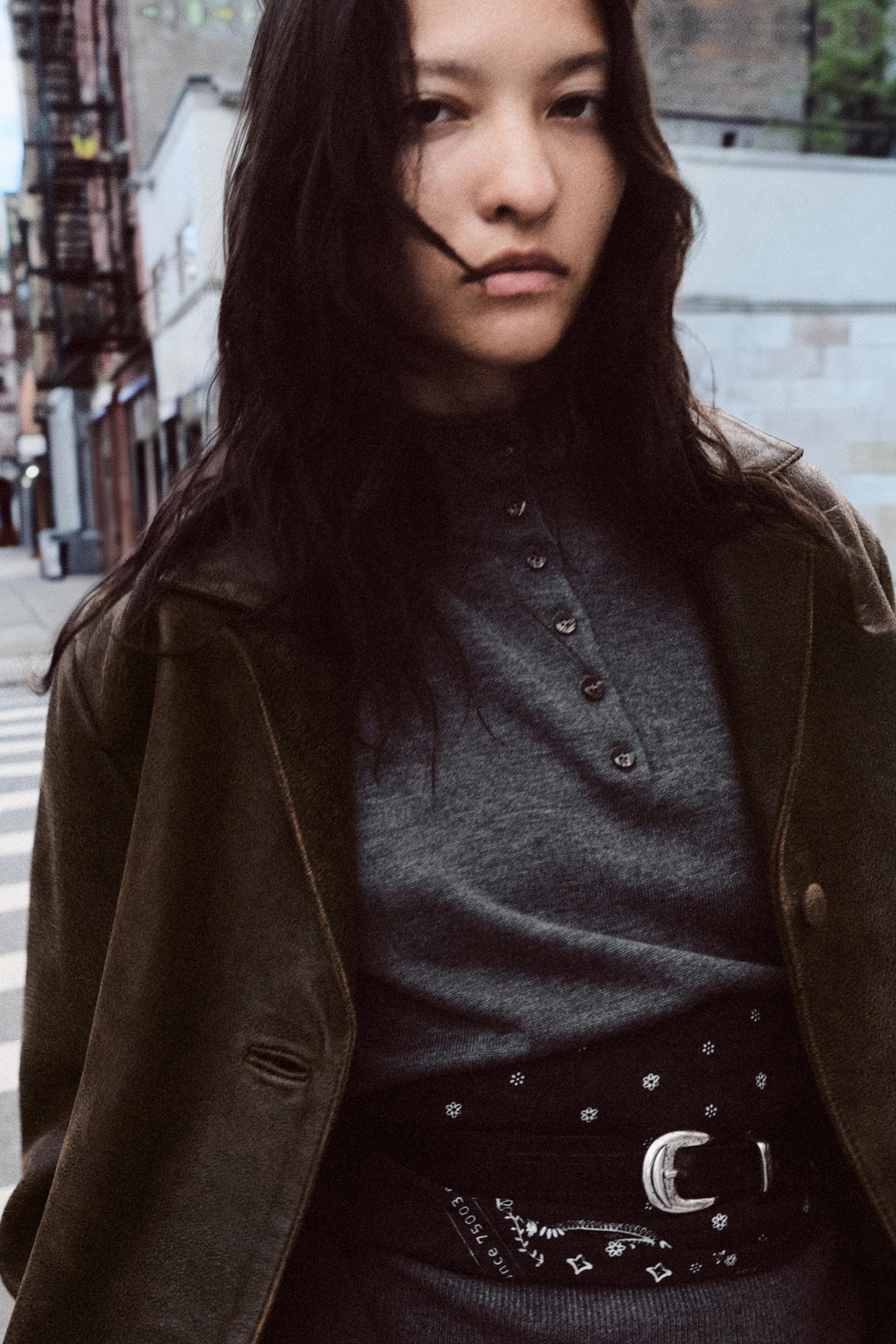 Женский свитер Zara Buttoned High-Neck, цвет: Серый меланжевый — фото 3