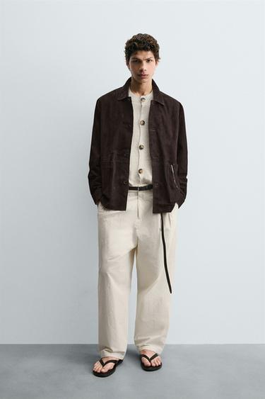 SOBRECAMISA PIEL ANTE - Marrón oscuro de Zara