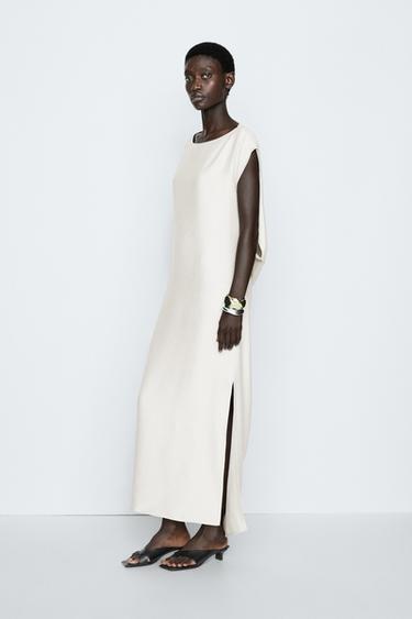 Zara Asymmetrical drape detail dress - STUDIO - Stone - Image 0
