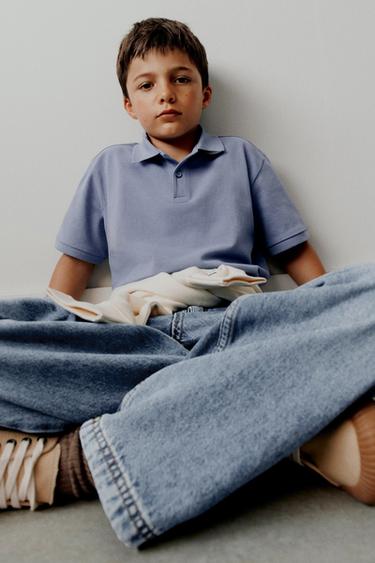 Zara BASIC PLAIN POLO SHIRT - Light blue