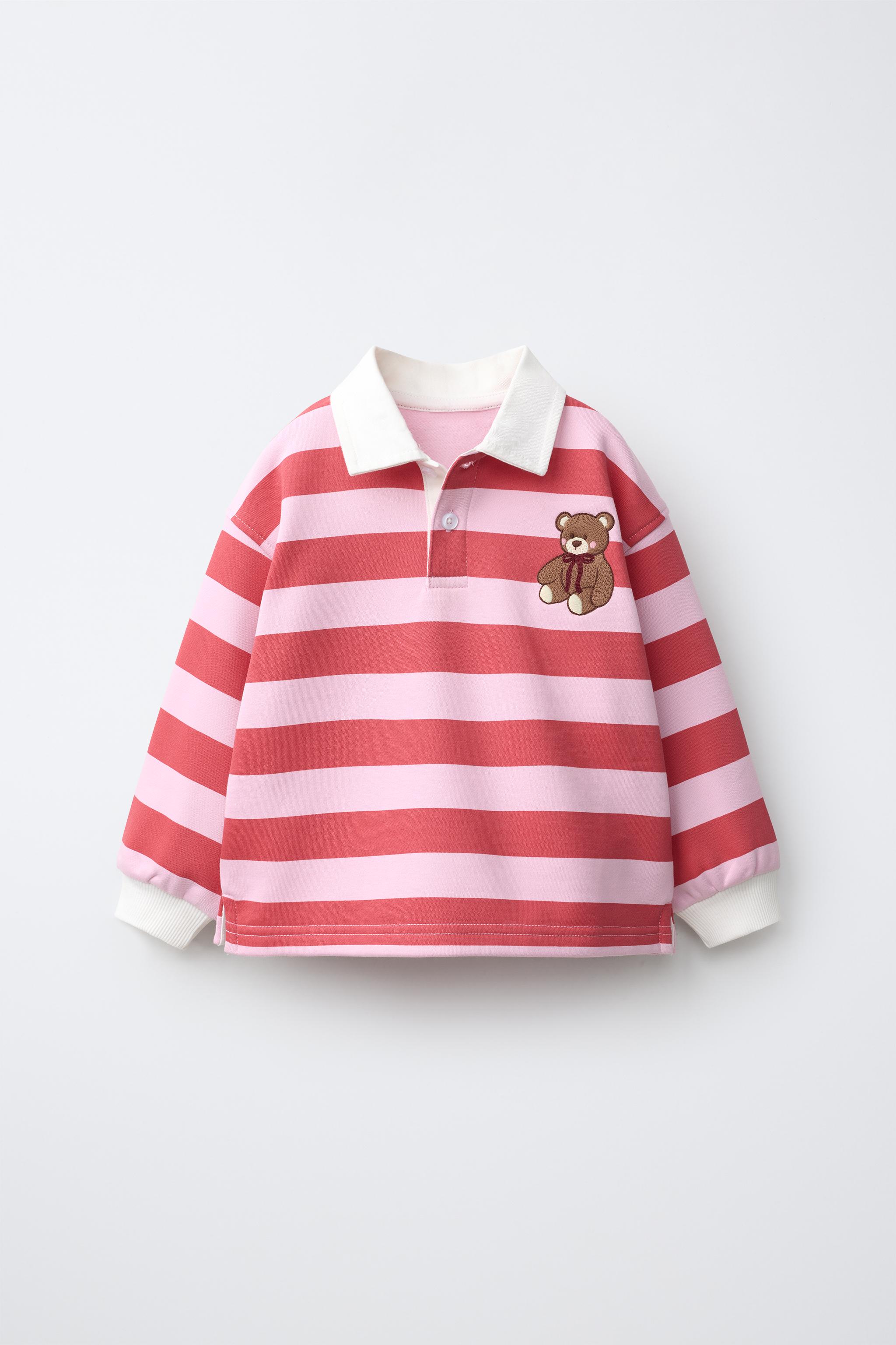 STRIPED BEAR EMBROIDERY POLO — Red
