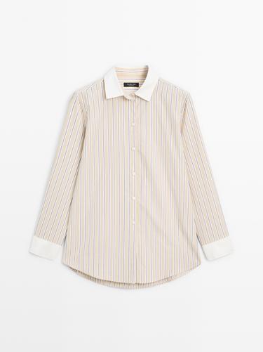 Zara Striped shirt with contrast detail - Biscuit