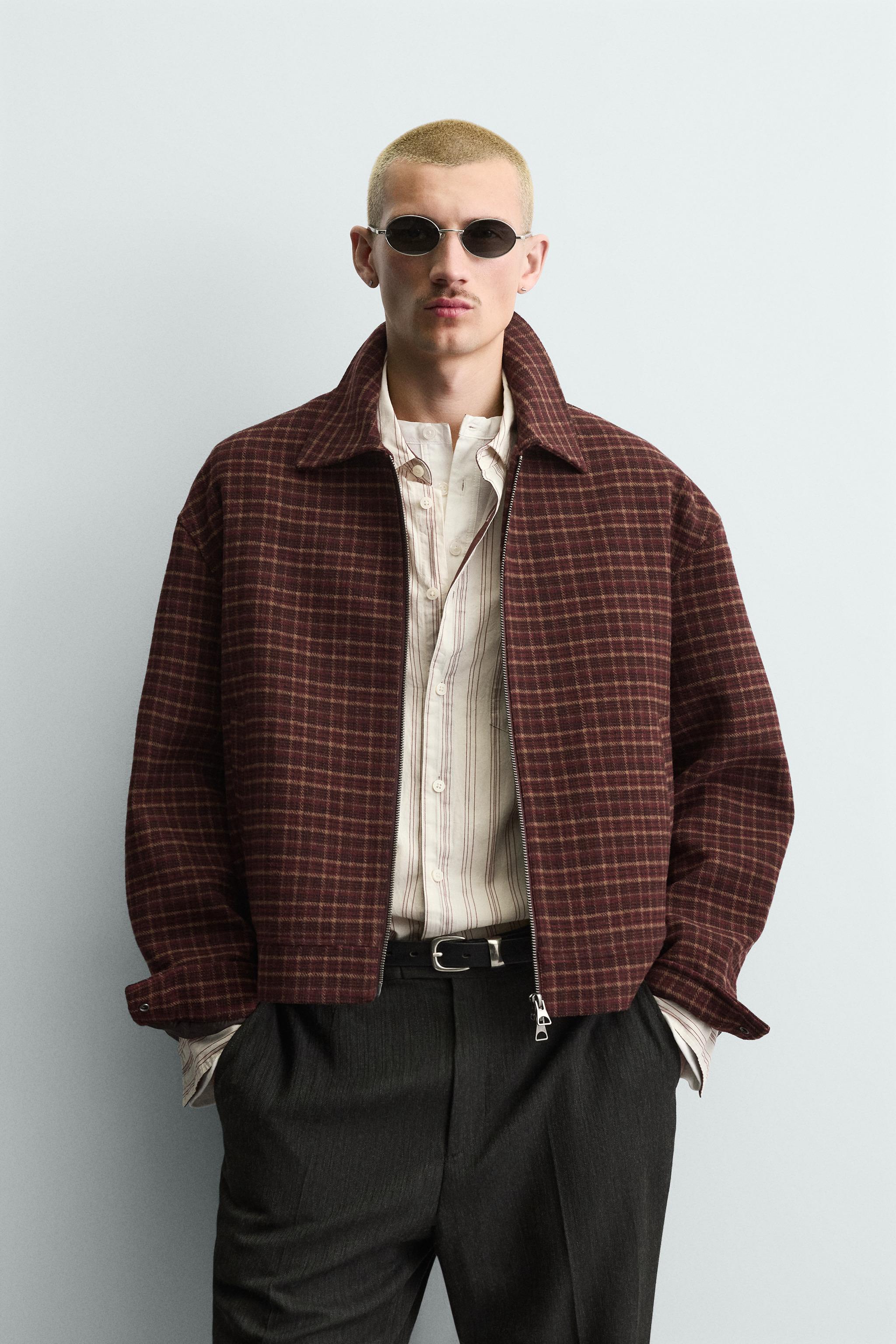 CHECK JACKET WITH WOOL - Burgundy | ZARA Turkey