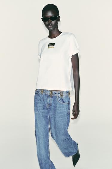 Zara SHORT SLEEVE T-SHIRT WITH LABEL - White