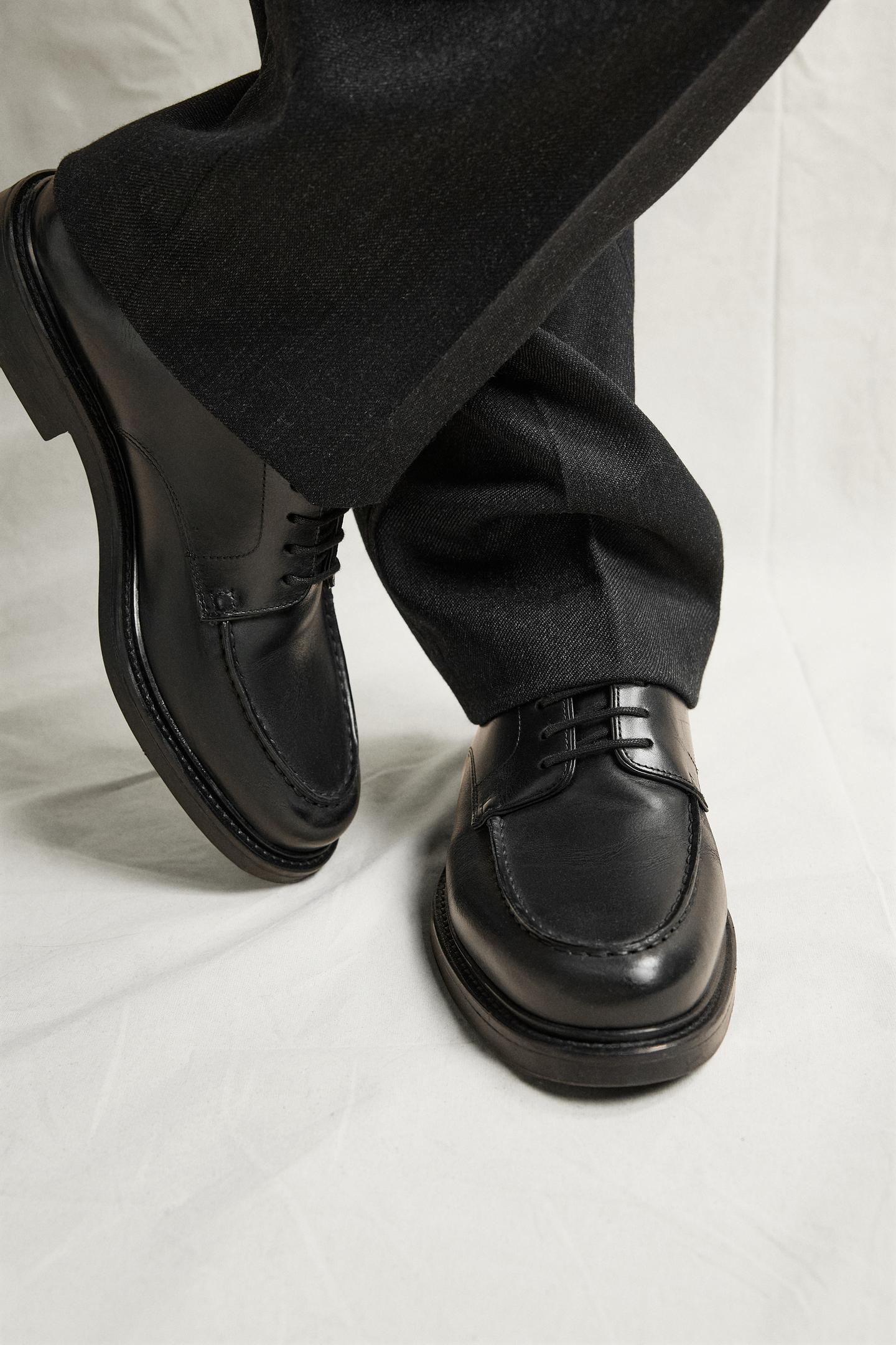 Мужские туфли Zara Leather Dress Shoes, цвет: Чёрный — фото 3