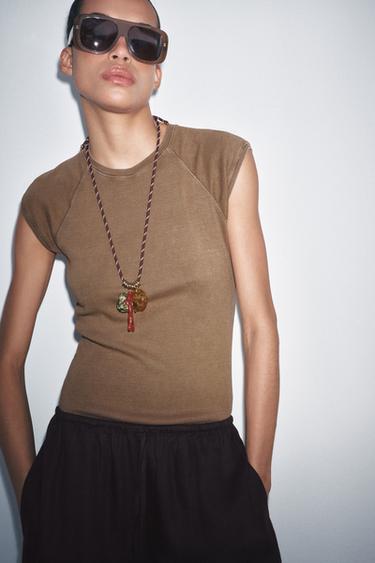Zara WASHED COTTON SHIRT - Dark tan