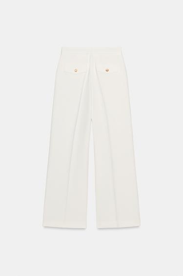 PANTALON LARGE À PINCES - Blanc cassé de Zara - Image 11