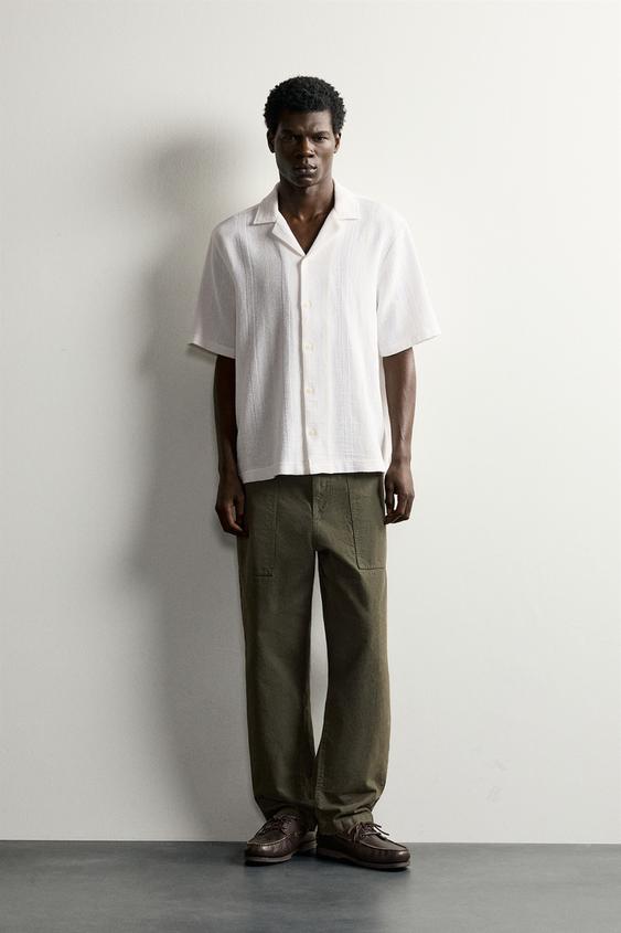 CAMISA REGULAR FIT JACQUARD RAYAS - Blanco roto de Zara - Imagen 0
