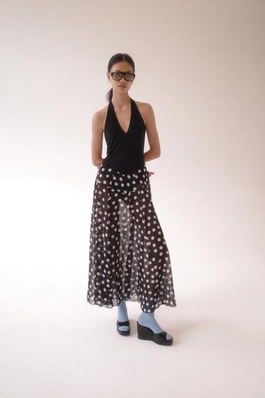 Zara 波卡圓點露肩洋裝 - 黑色